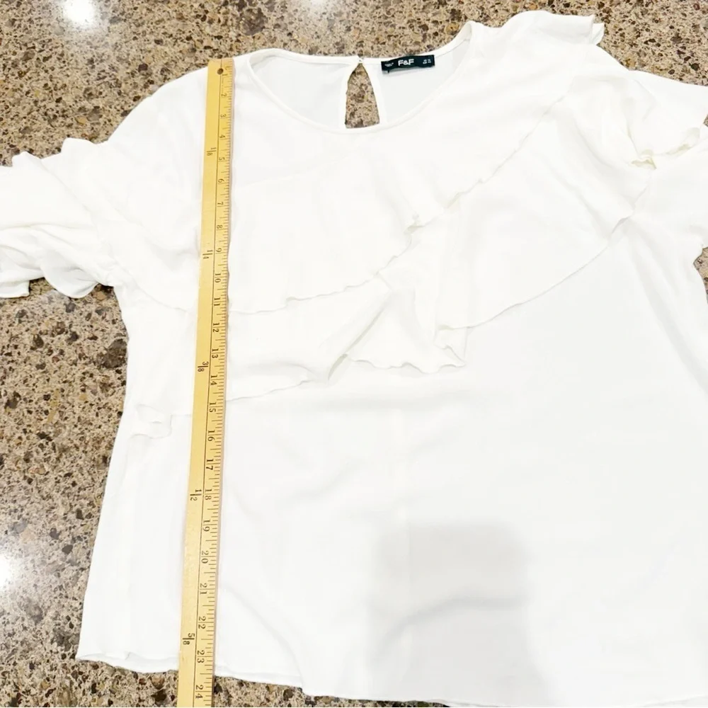 F&F WHITE RUFFLE Blouse Size 10 - Picture 10 of 10